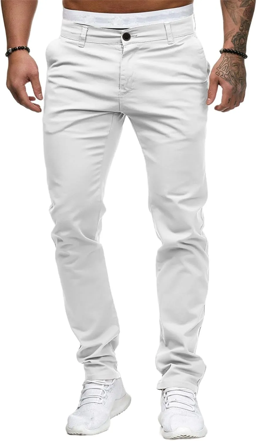 Mens Dress Pants Slim Fit Chinos Stretch Fashion Pant Skinny Leg