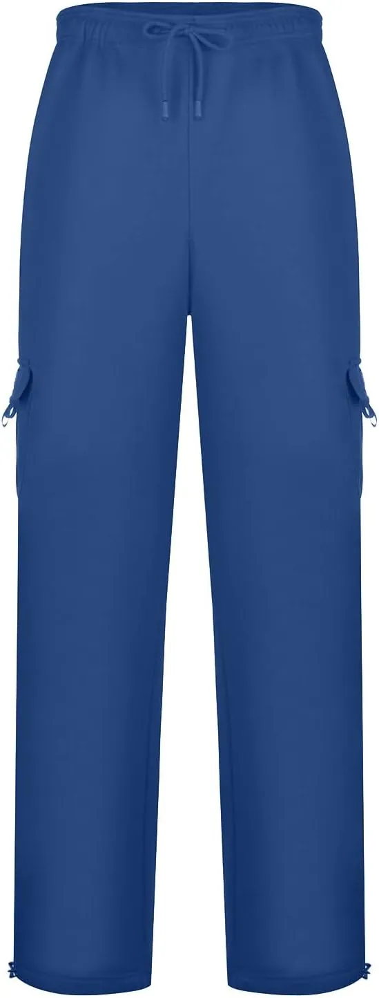 Mens Fleece Cargo Sweatpants Big and Tall Baggy Drawstring Joggers Plus Size Loose Stretch Waist Straight Atheltic Pants
