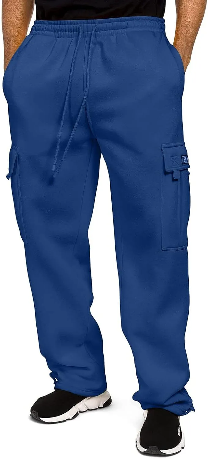 Mens Fleece Cargo Sweatpants Big and Tall Baggy Drawstring Joggers Plus Size Loose Stretch Waist Straight Atheltic Pants