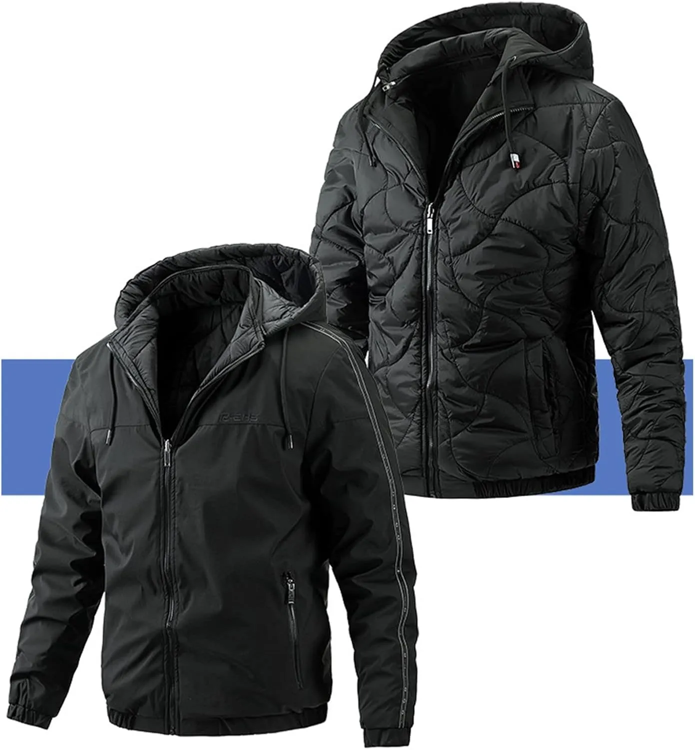 Men'S Hooded Jackets, Men'S Cotton Reversible Jackets Casual Cotton Coats Reversible Padded Jackets Gift for Men