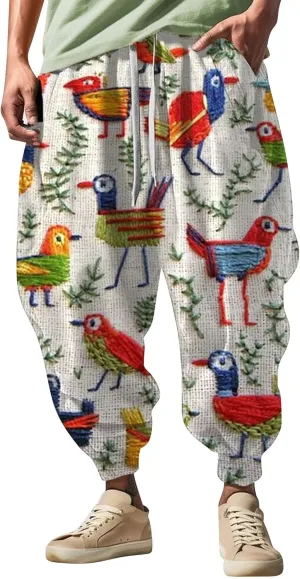 Mens Joggers Fun Print Fashion Street Feel Casual Sweatpants Mens Drawstring Hippie Aladdil Harem Pants Pants Men