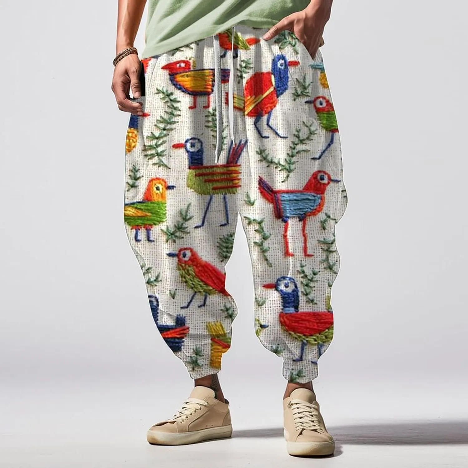 Mens Joggers Fun Print Fashion Street Feel Casual Sweatpants Mens Drawstring Hippie Aladdil Harem Pants Pants Men