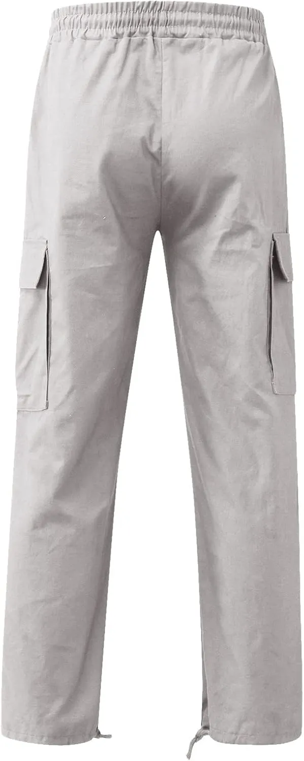 Mens Lightweight Cargo Sweatpants Baggy Loose Fit Drawstring Elastic Waist Athletic Joggers Pocket Hiking Sweatpants