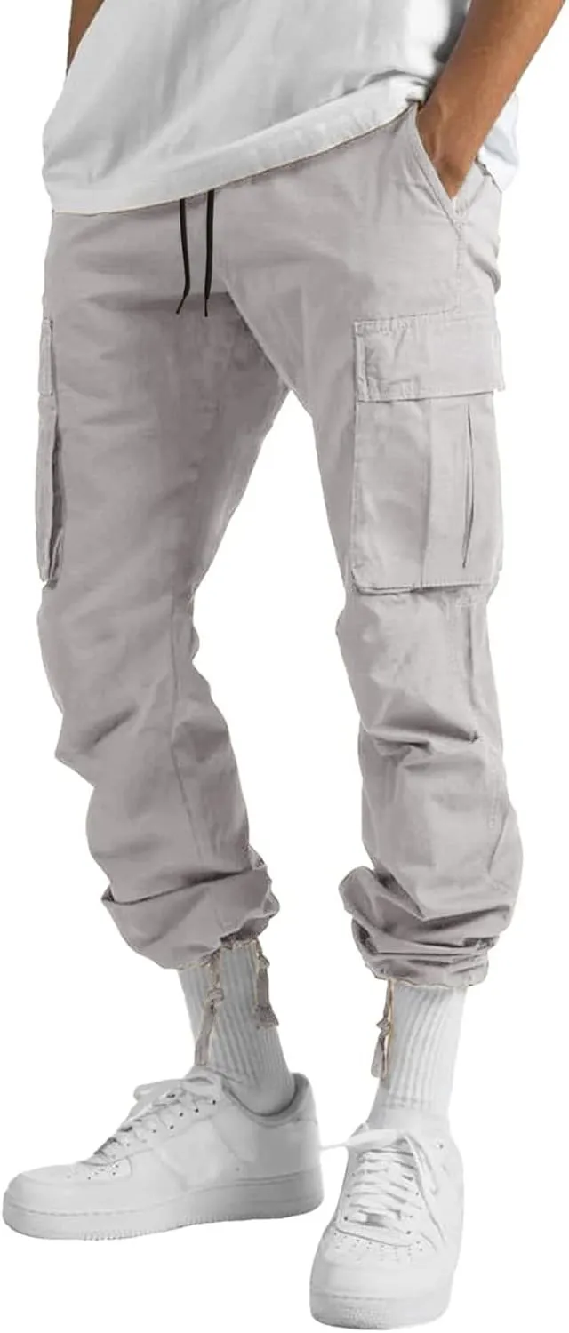 Mens Lightweight Cargo Sweatpants Baggy Loose Fit Drawstring Elastic Waist Athletic Joggers Pocket Hiking Sweatpants