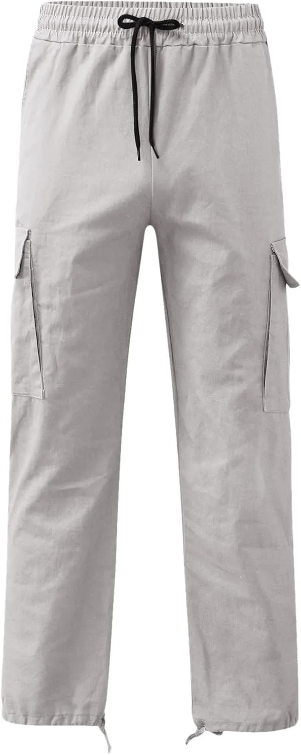 Mens Lightweight Cargo Sweatpants Baggy Loose Fit Drawstring Elastic Waist Athletic Joggers Pocket Hiking Sweatpants