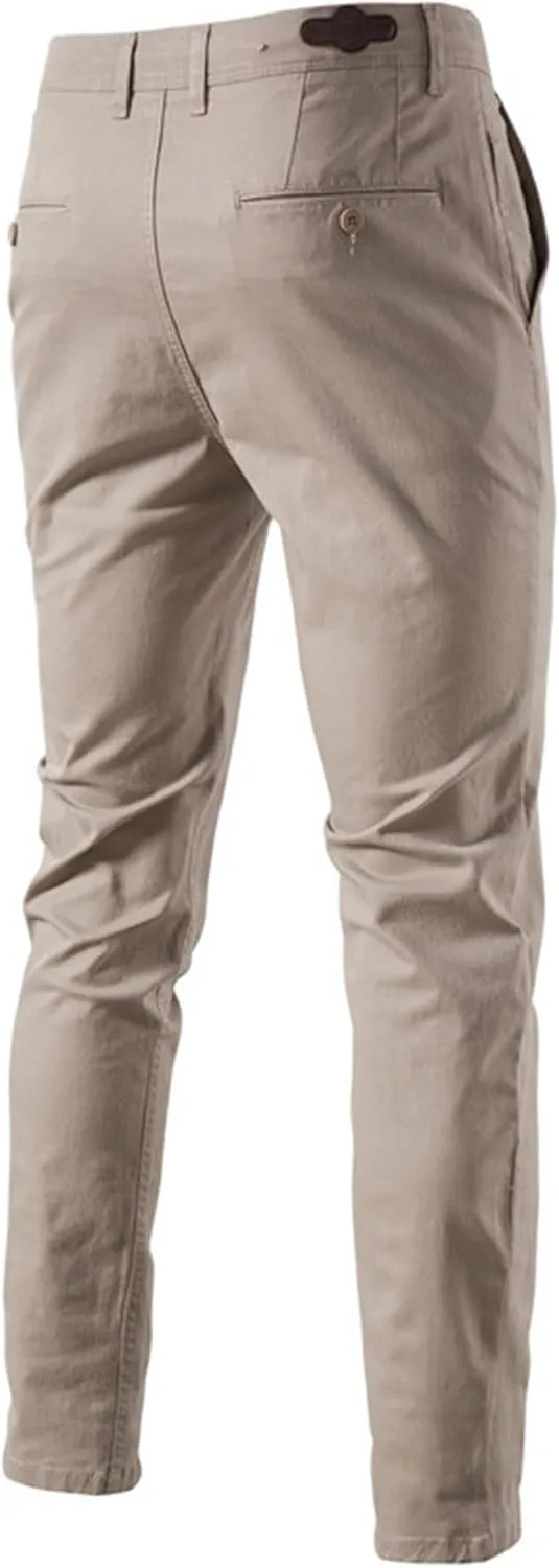 Men's Slim Fit Chinos Pants Comfort Stretch Cotton Trousers Casual Solid Flat Front Skinny Twill Dress Pants
