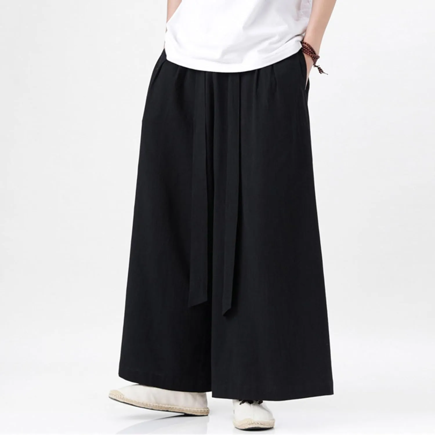 Mens Wide Leg Harem Pants Relaxed Fit Lightweight Plus Size Casual Pants Trendy Straight Leg Summer Beach Yoga Trousers