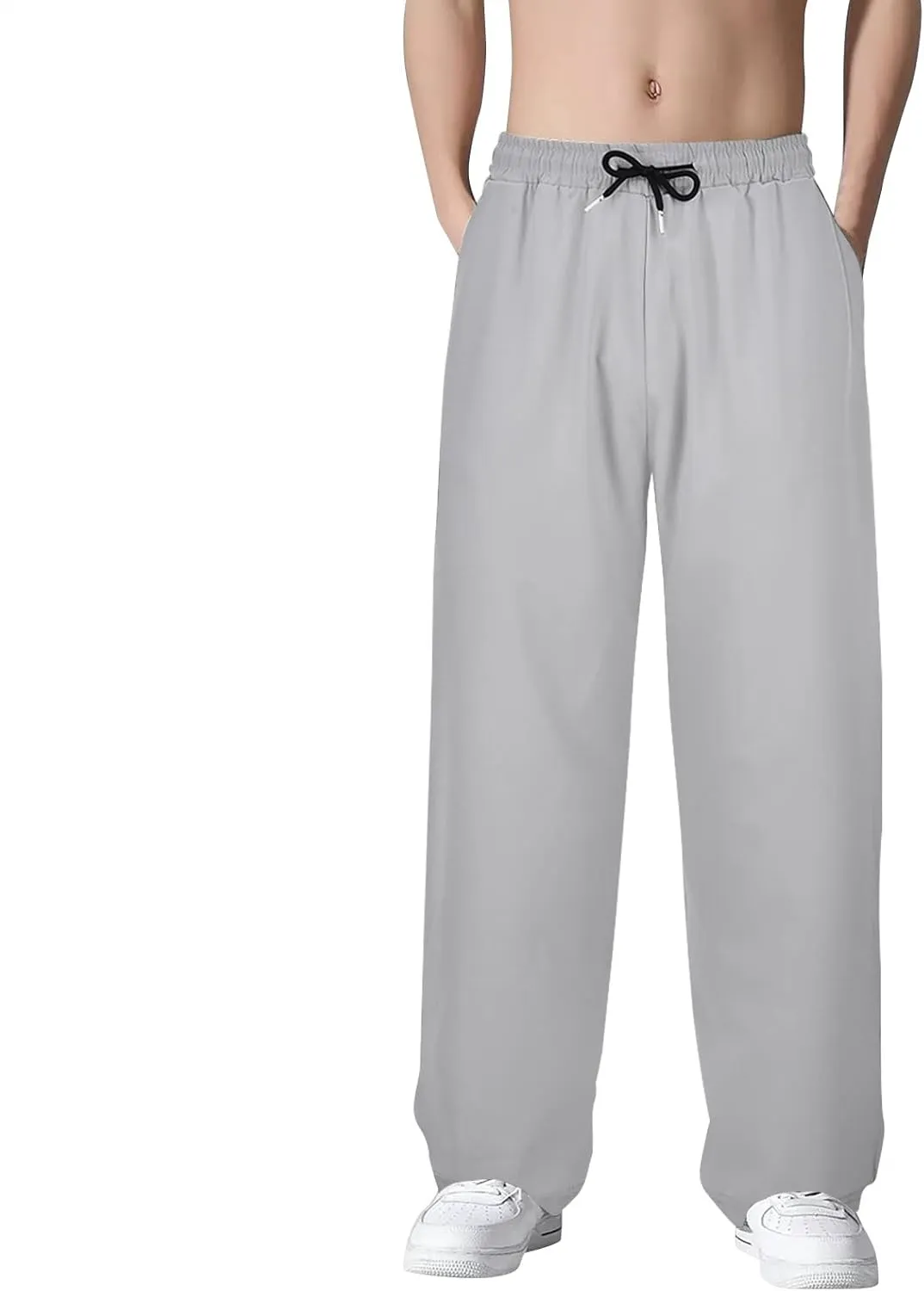 Mens Wide Leg Sweatpants Baggy Elastic Waist Drawstring Joggers Lightweight Plus Size Hiking Athletic Pants Casual Trousers