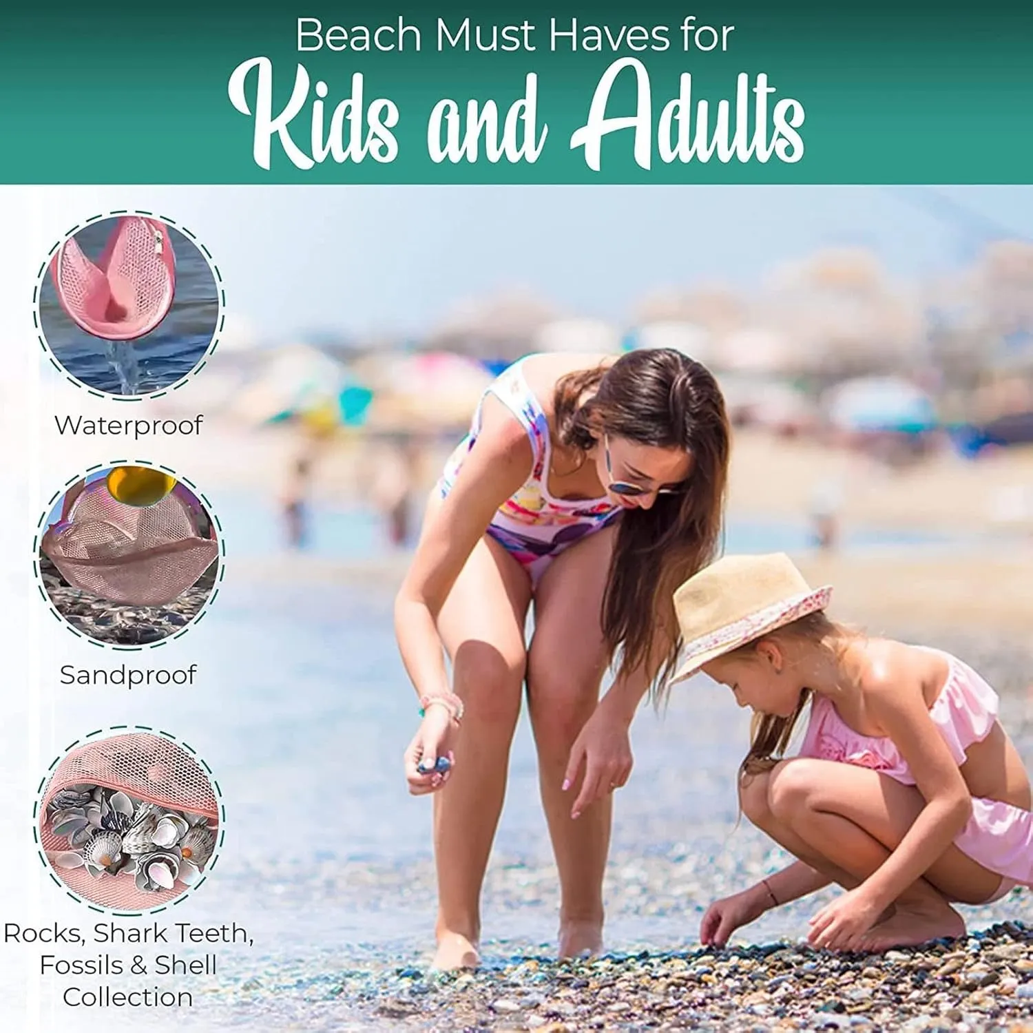 Mesh Beach Bag, Grid Clear Fanny Pack, Beach Waist Packs Sand Toys for Kids and Adults Waterproof Belt Lightweight Waist Bags for Outdoor Sports()