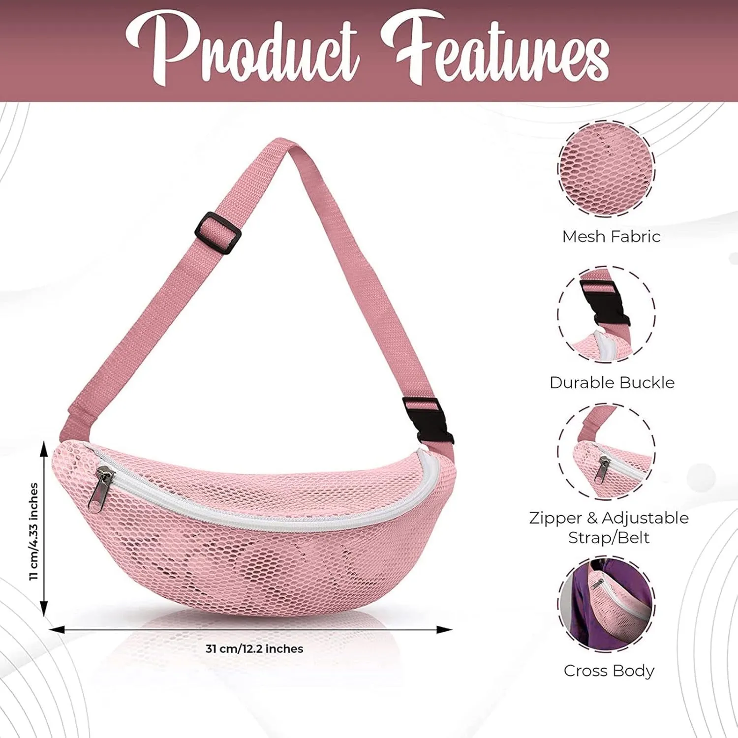 Mesh Beach Bag, Grid Clear Fanny Pack, Beach Waist Packs Sand Toys for Kids and Adults Waterproof Belt Lightweight Waist Bags for Outdoor Sports()