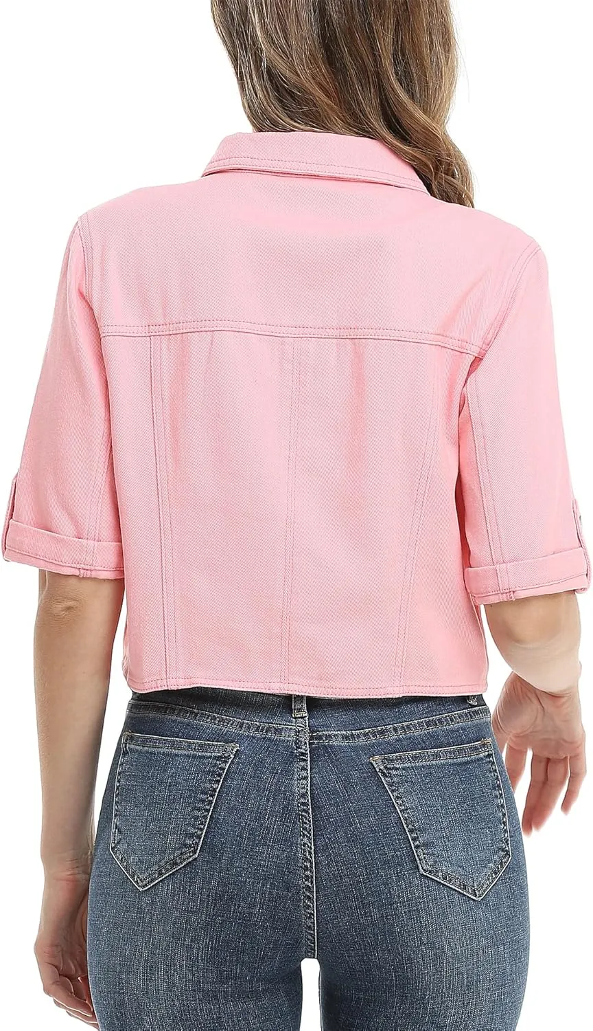 MISS MOLY Women's Cropped Denim Jackets Summer Short Sleeve Classic Casual Jean Jackets