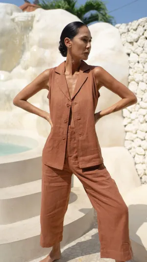 Morgan Linen Capri Pants - Brown