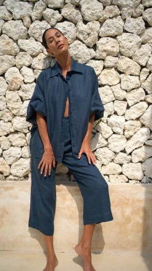 Morgan Linen Capri Pants - Navy