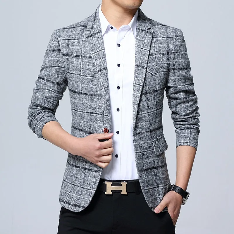 New Mens Blazers Slim Fit Suits for Men Business Formal Blazer Mens Wedding Suit Jackets Male Fashion Plaid Mens Blazer Jacket