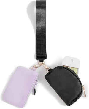 Nylon Small Keychain Makeup Bag, Zippered Pouch with Nylon Lanyard, Mini Portable Cosmetic Pouch,Coin Purse Lipstick Cosmetic Accessories OrganizerPurple and Black
