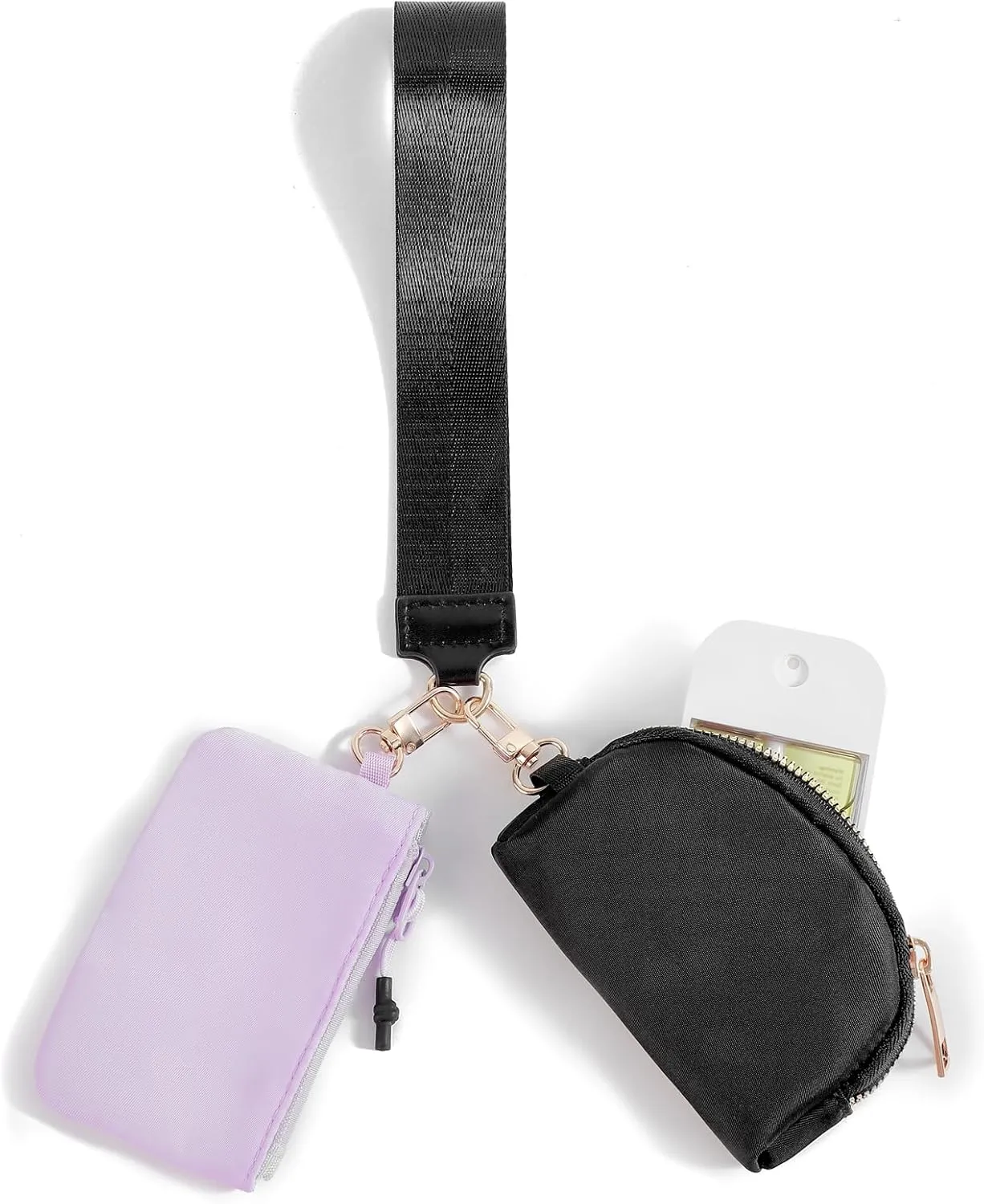 Nylon Small Keychain Makeup Bag, Zippered Pouch with Nylon Lanyard, Mini Portable Cosmetic Pouch,Coin Purse Lipstick Cosmetic Accessories OrganizerPurple and Black