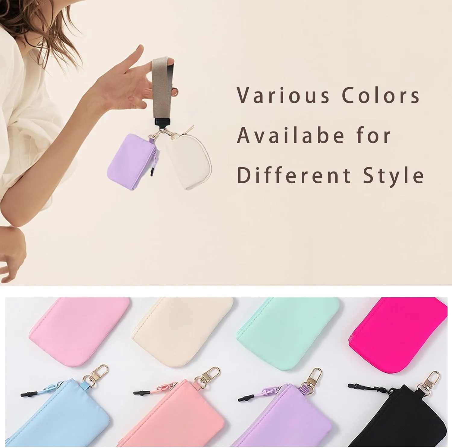 Nylon Small Keychain Makeup Bag, Zippered Pouch with Nylon Lanyard, Mini Portable Cosmetic Pouch,Coin Purse Lipstick Cosmetic Accessories OrganizerPurple and Black