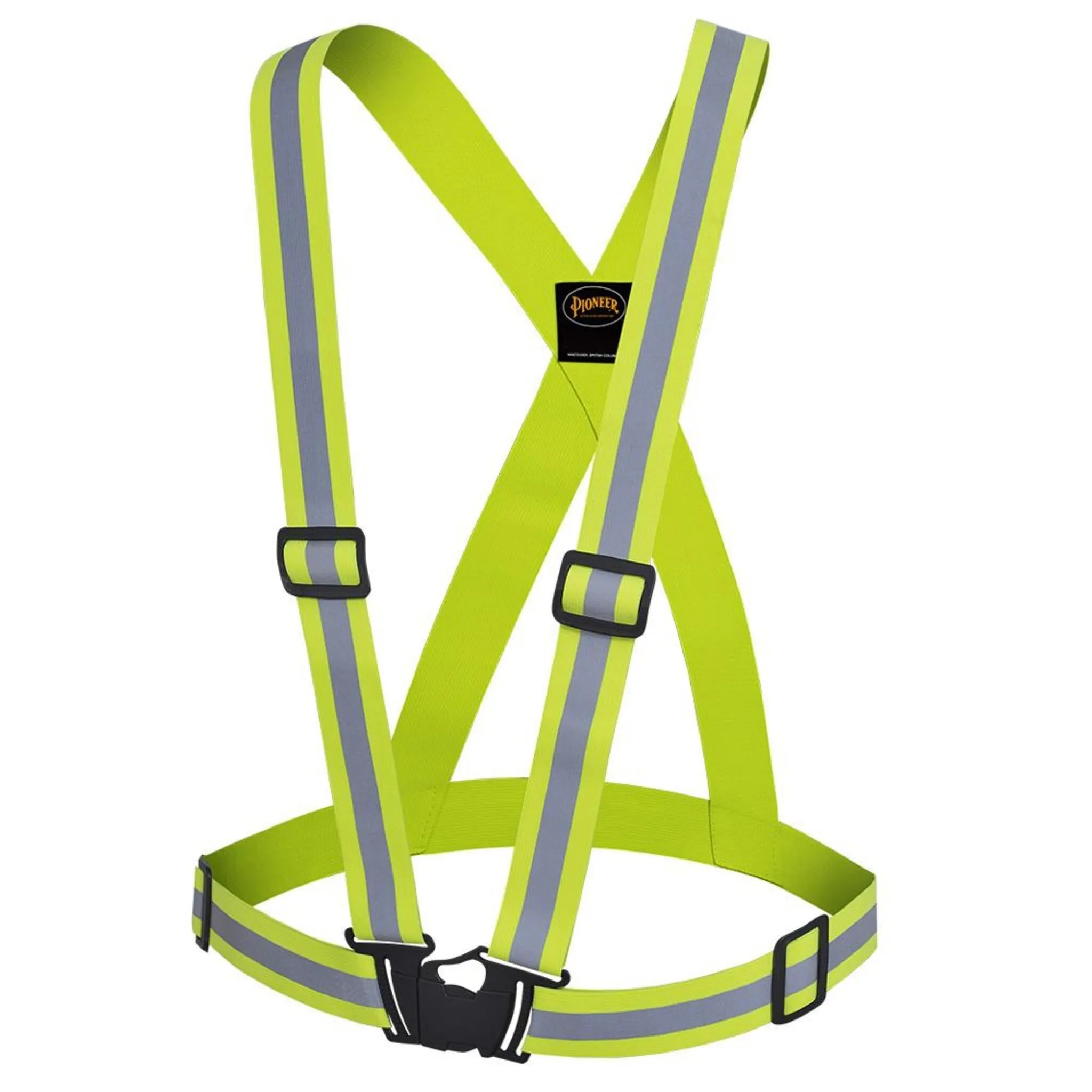 Pioneer Hi Vis Reflective Safety Sash with 1.5" Adjustable Elastic Straps, Quick-Release Buckle, One Size Fits All for Maximum Visibility & Protection