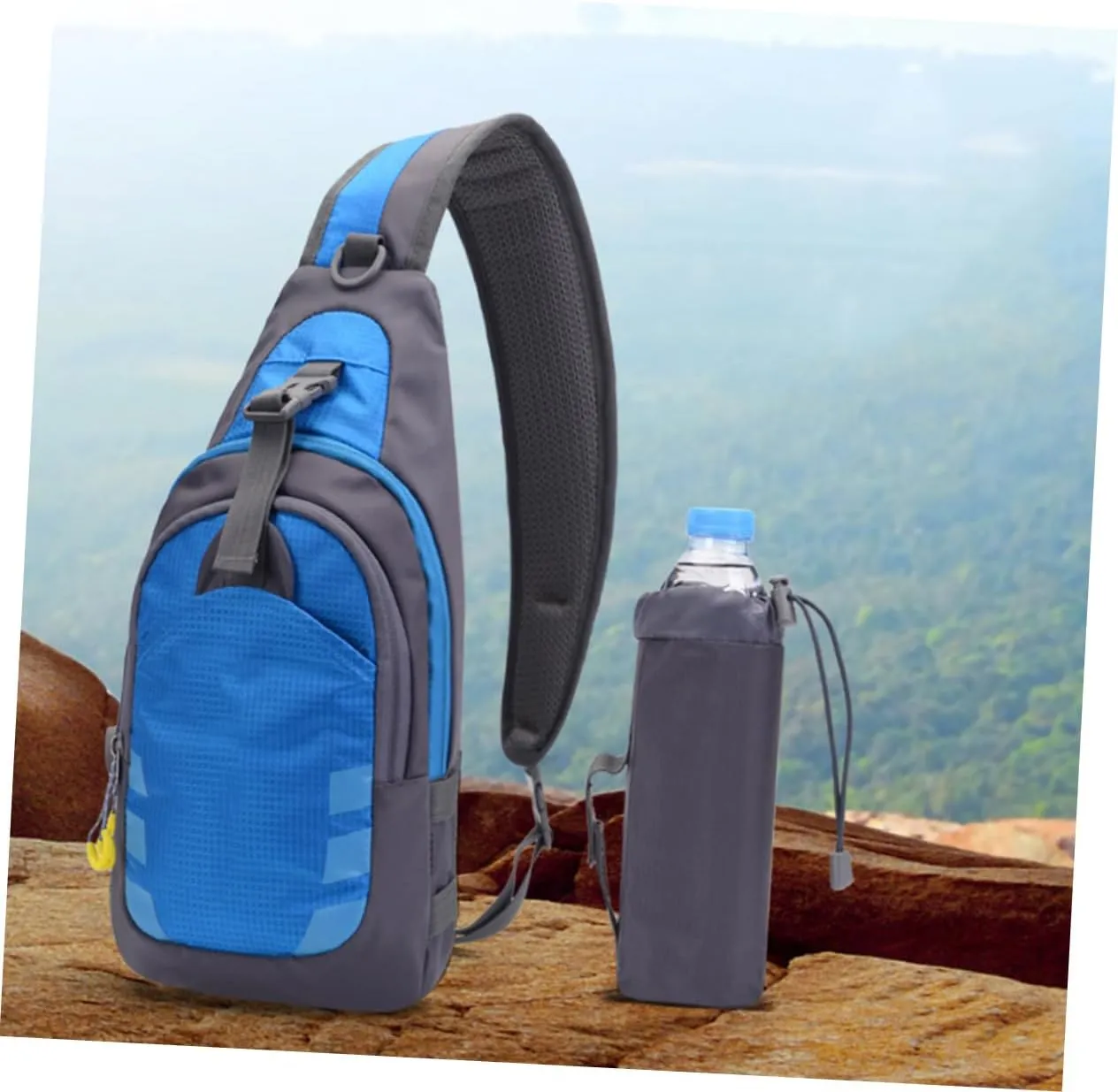 POPETPOP Sports Shoulder Sling Bag Waterproof Chest Pack Hiking Crossbody Bag with Adjustable Strap Blue