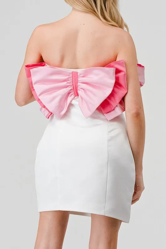 Pretty In Pink Present Bow Strapless Ribbon Dress