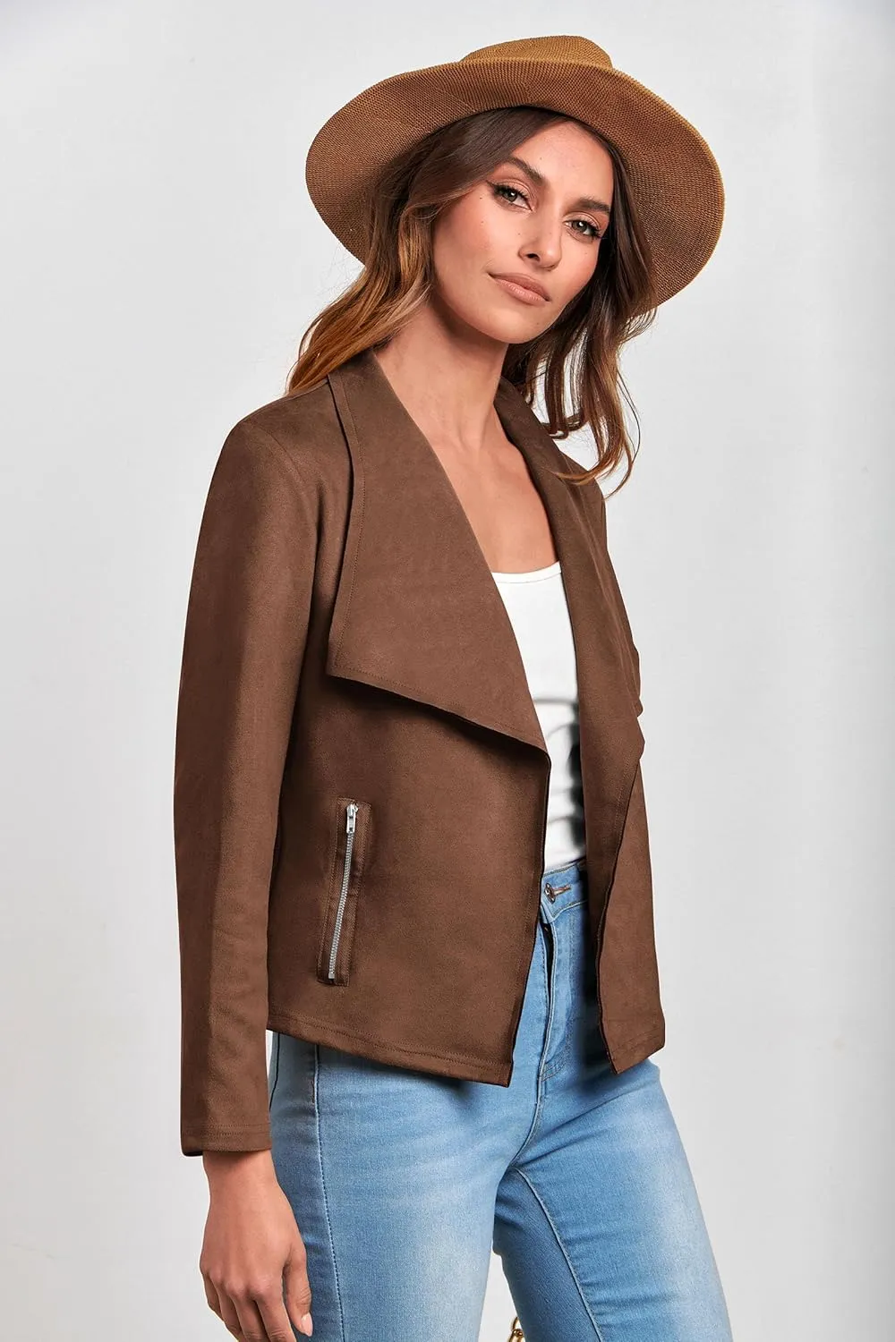 PRETTYGARDEN Women's Faux Suede Jackets 2025 Spring Fall Clothes Long Sleeve Open Front Cropped Coat Outwear