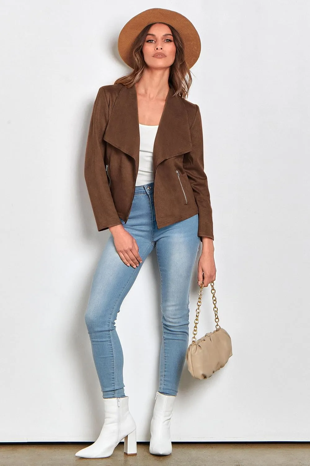 PRETTYGARDEN Women's Faux Suede Jackets 2025 Spring Fall Clothes Long Sleeve Open Front Cropped Coat Outwear