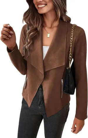 PRETTYGARDEN Women's Faux Suede Jackets 2025 Spring Fall Clothes Long Sleeve Open Front Cropped Coat Outwear