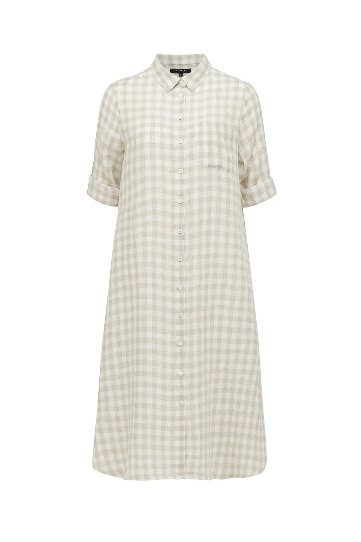 Pure Gingham Print Linen Shirt Dress