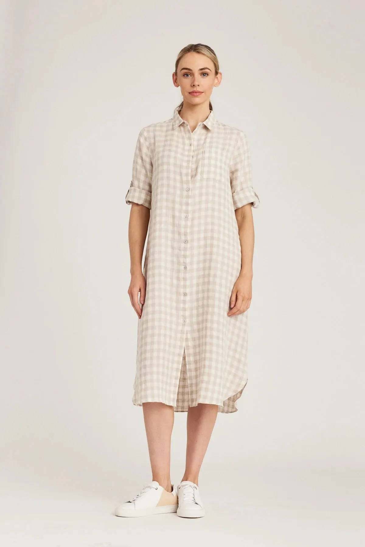 Pure Gingham Print Linen Shirt Dress