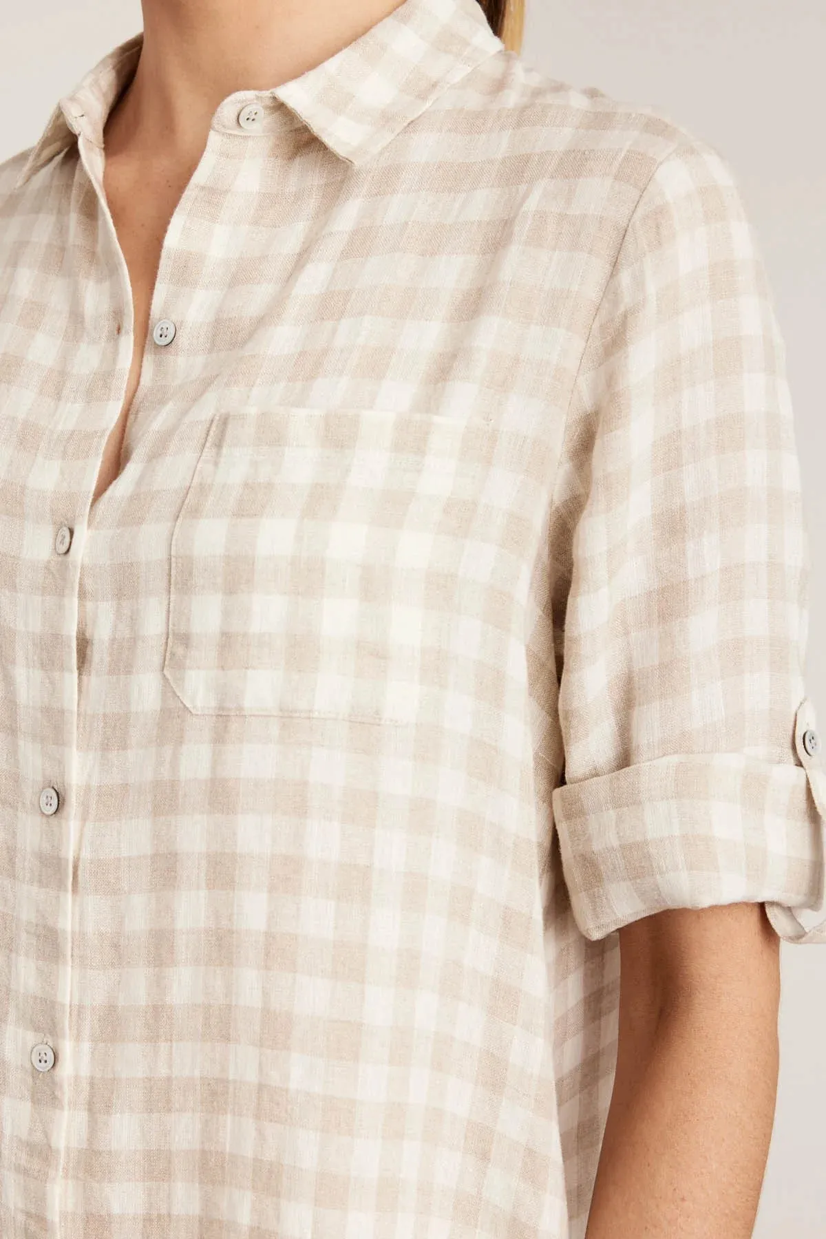 Pure Gingham Print Linen Shirt Dress