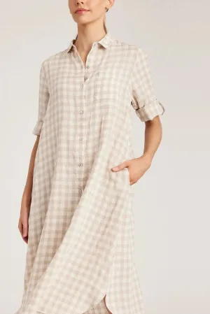 Pure Gingham Print Linen Shirt Dress