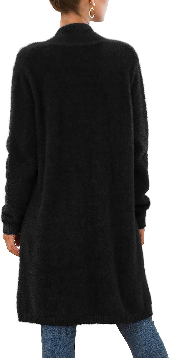 QIXING Women's Casual Open Front Knit Cardigans Long Sleeve Plush Sweater Coat with Pockets