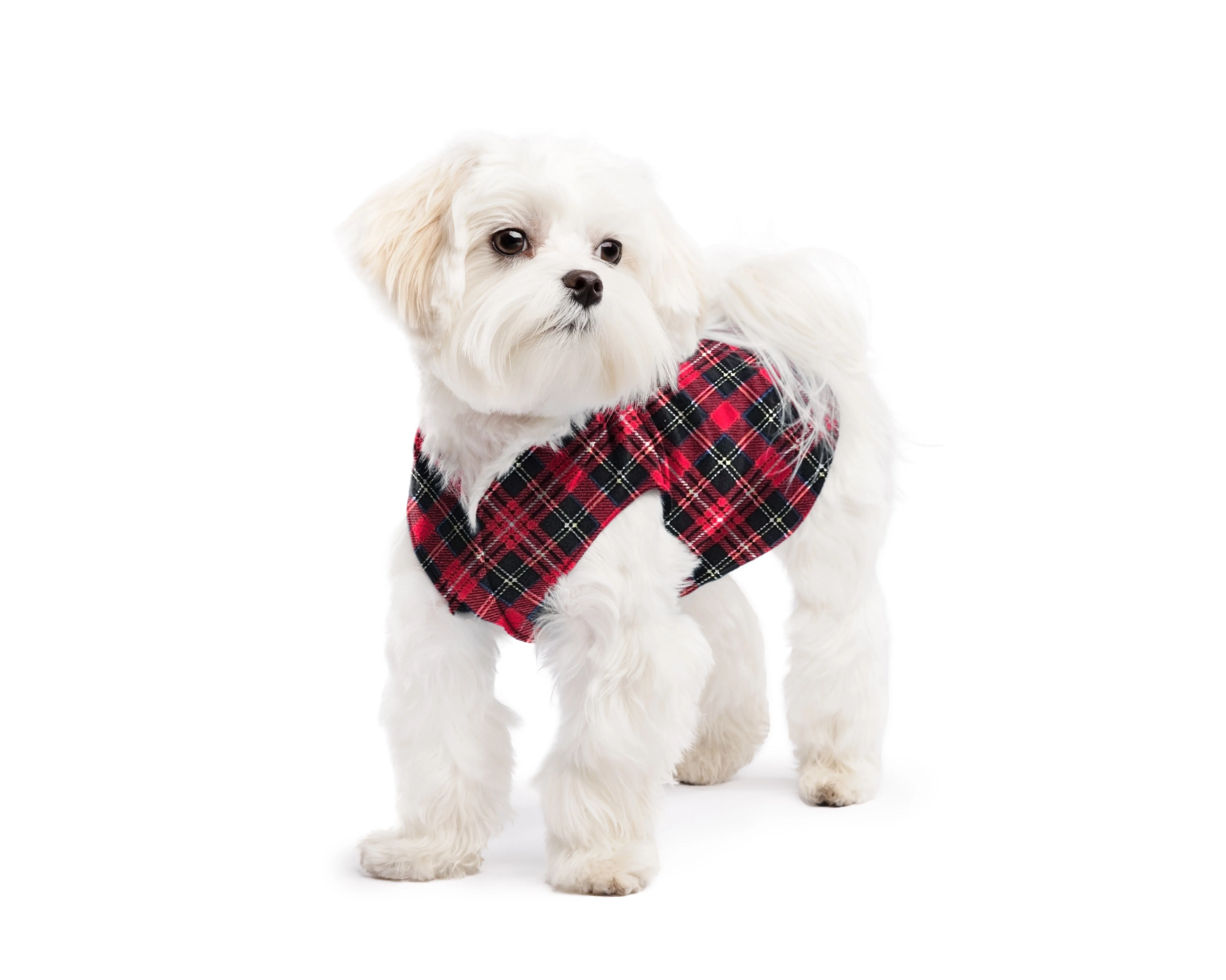 red plaid stretch fleece