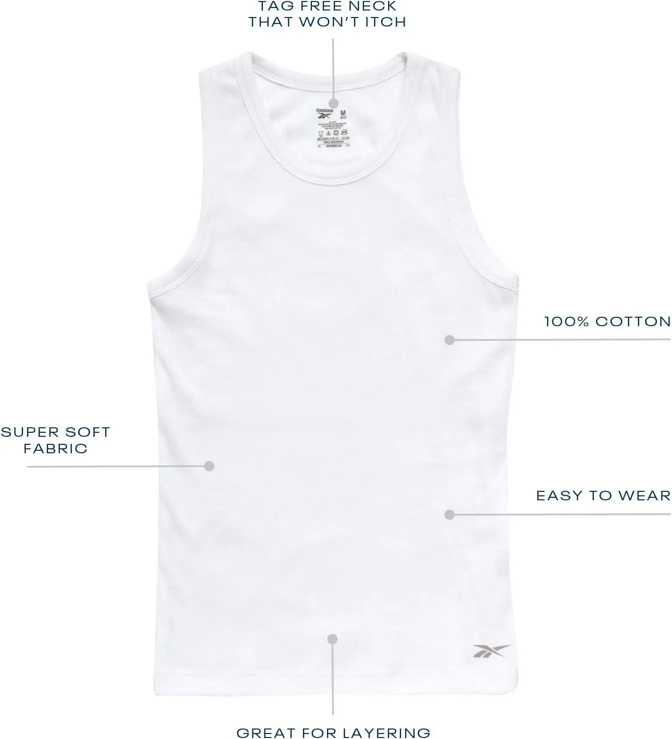 Reebok Girls' Tank Tops - 3 or 6 Pack White Breathable A-Shirt Undershirts - Soft Sleeveless Tank Top for Girls (Sizes:2T-16)