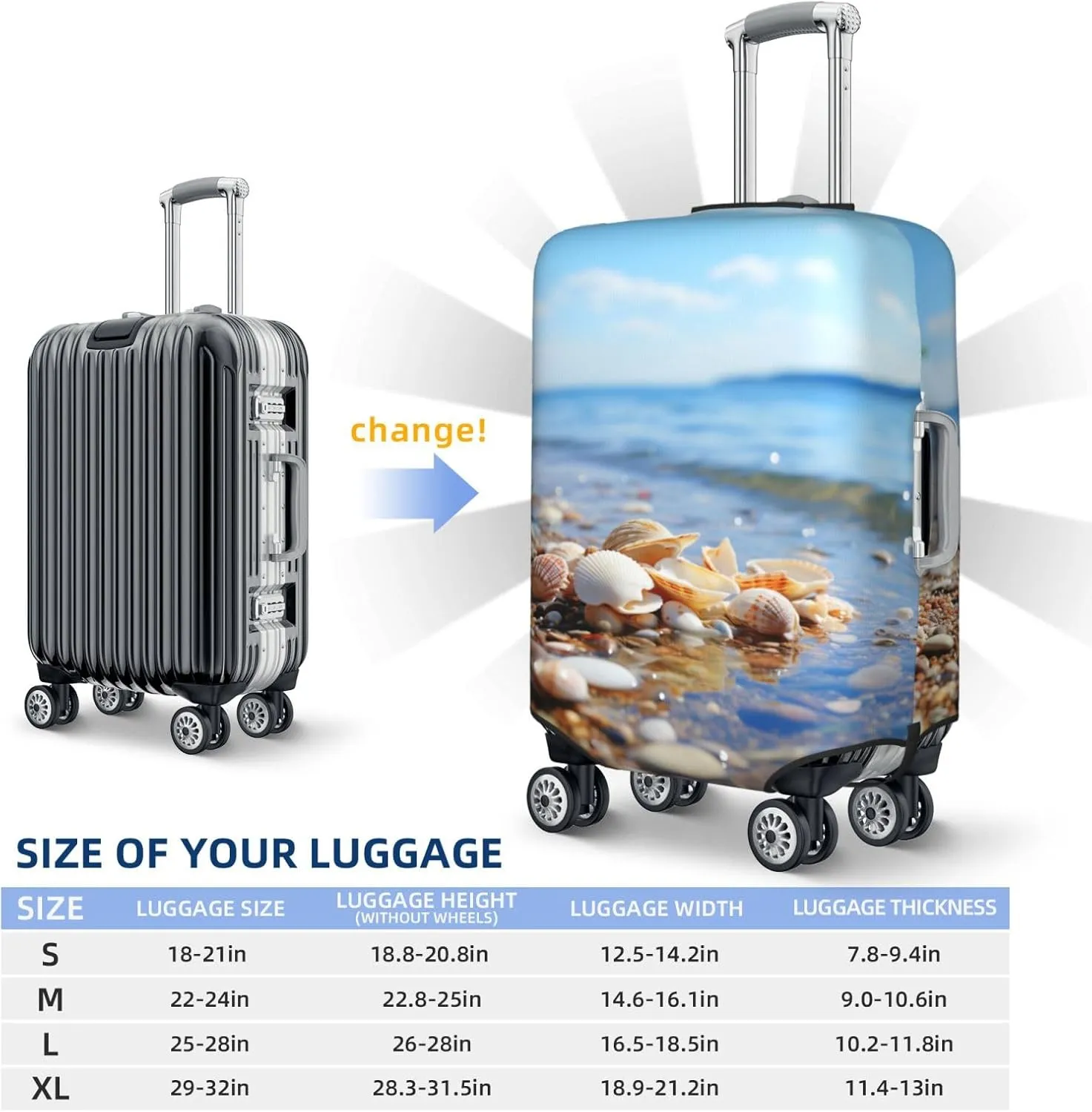 Sea And Shells Print Washable Luggage Cover Fashion Suitcase Protector Cover Fits 18-32 Inch Luggage