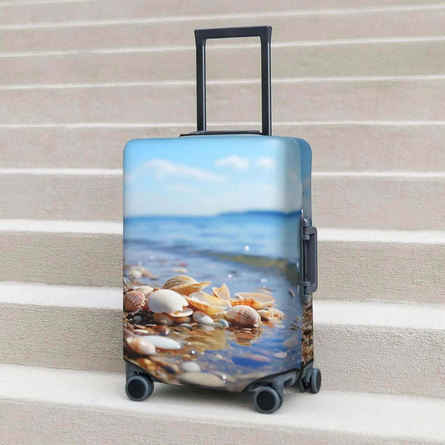 Sea And Shells Print Washable Luggage Cover Fashion Suitcase Protector Cover Fits 18-32 Inch Luggage