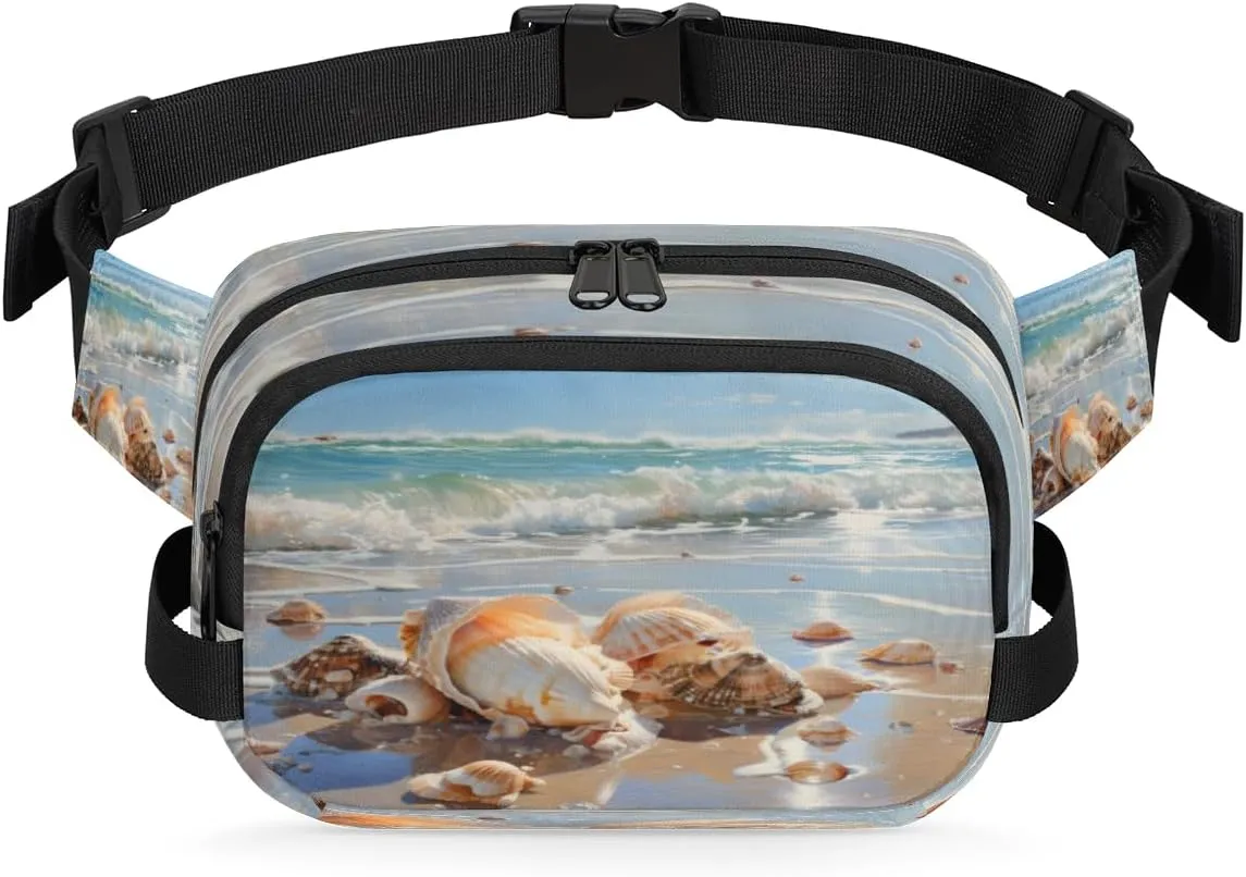 Shells On Sea Shore Fanny Pack for Women Men,Waist Pack with Adjustable Strap,Shells Fashion Crossbody Packs Belt Bag for Running Workout Sports Travel