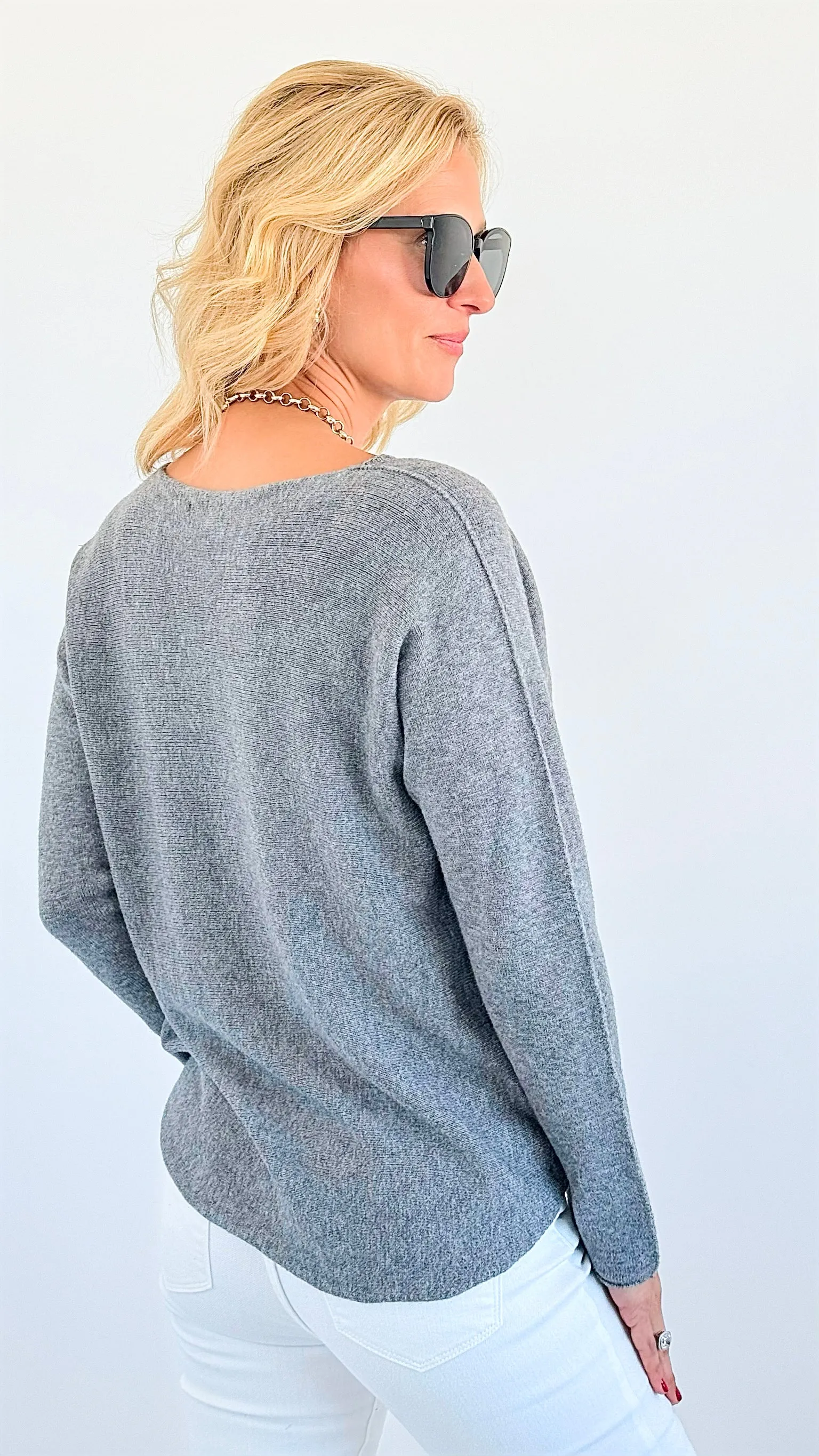 Soho Italian V-Neck Pullover - Heather Gray