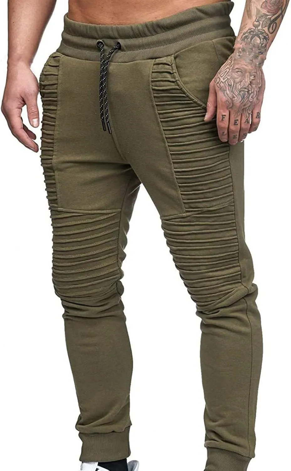 Spring and Summer Pants for Men 2023 Hip-Hop Drawstring Elastic Waist Skinny-Fit Slacks Tapered Ripped Trousers