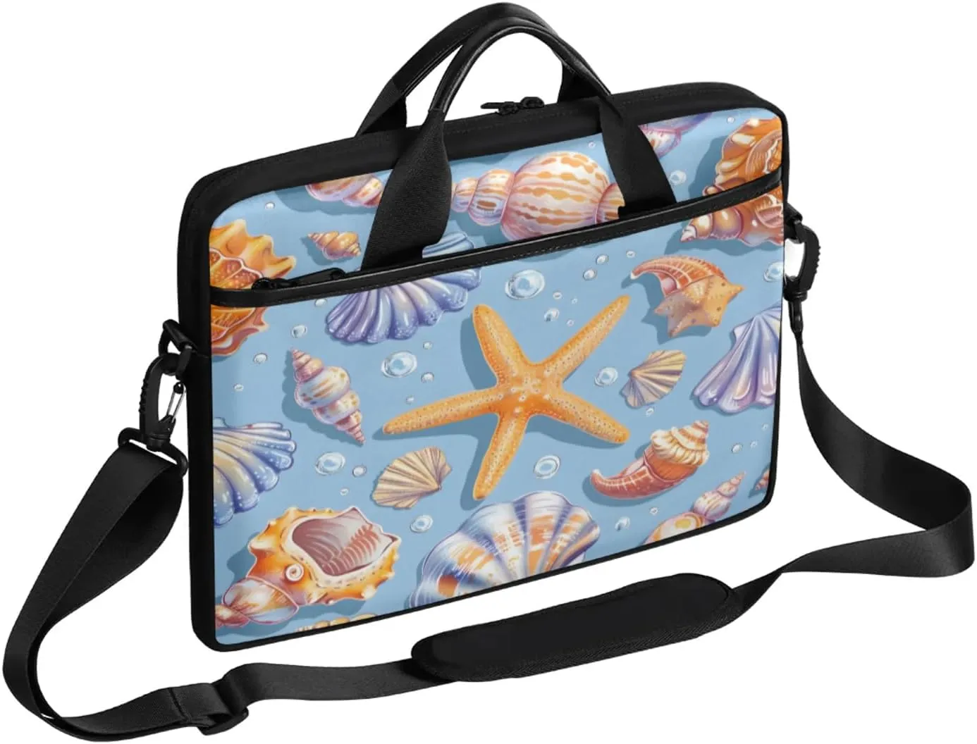 Starfish Shells Sea Shells Laptop Case Bag with Detachable Strap Waterproof Laptop Bag Notebook Carrying Case 15.6 inch Laptop Sleeve Bag for Men Women Work Travel