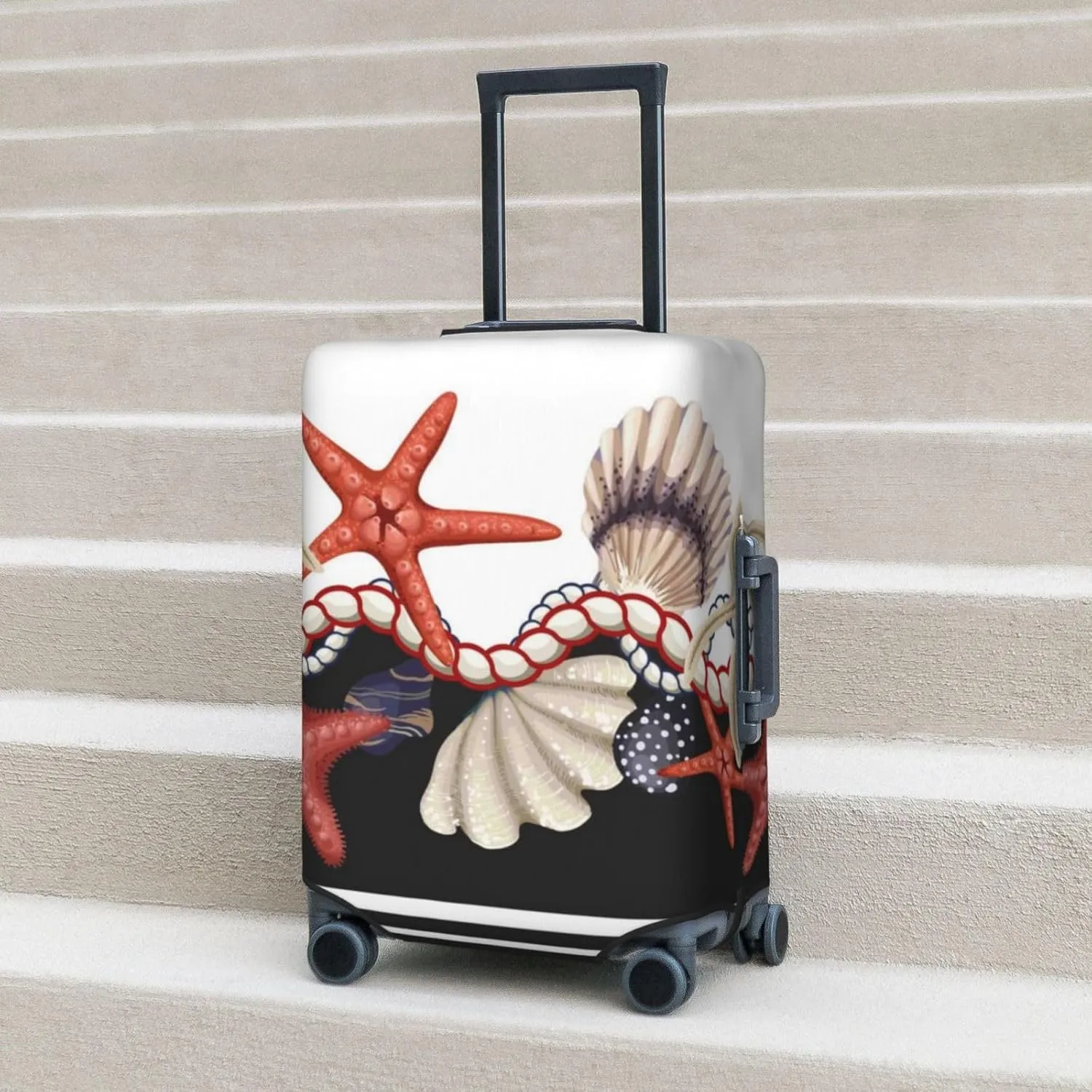 Starfishes Shells Print Elastic Travel Luggage Cover Suitcase Protector Bag, Anti-Scratch, Washable Suitcase Sleeve For Kid Adult,For 18-32 Inch Luggage