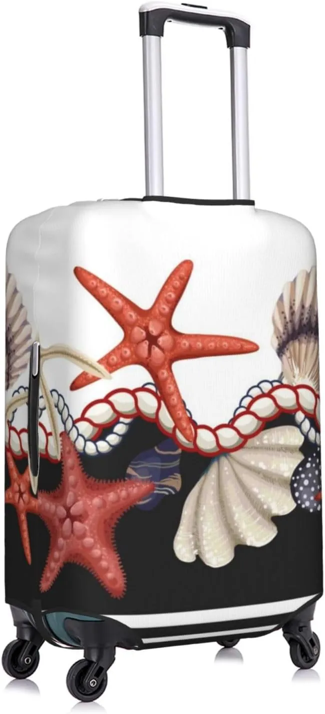 Starfishes Shells Print Elastic Travel Luggage Cover Suitcase Protector Bag, Anti-Scratch, Washable Suitcase Sleeve For Kid Adult,For 18-32 Inch Luggage