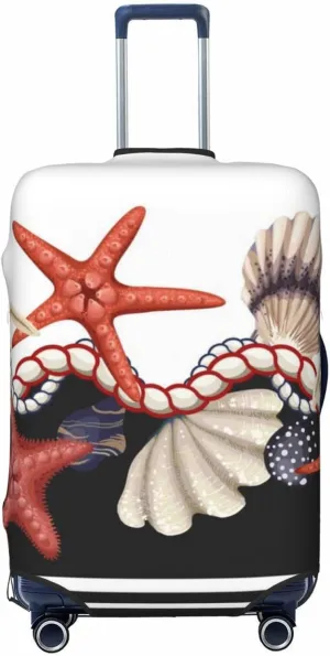 Starfishes Shells Print Elastic Travel Luggage Cover Suitcase Protector Bag, Anti-Scratch, Washable Suitcase Sleeve For Kid Adult,For 18-32 Inch Luggage