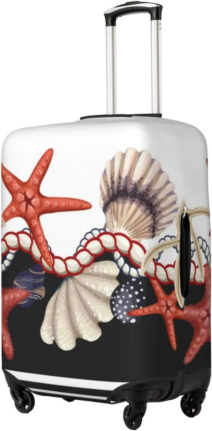 Starfishes Shells Print Elastic Travel Luggage Cover Suitcase Protector Bag, Anti-Scratch, Washable Suitcase Sleeve For Kid Adult,For 18-32 Inch Luggage