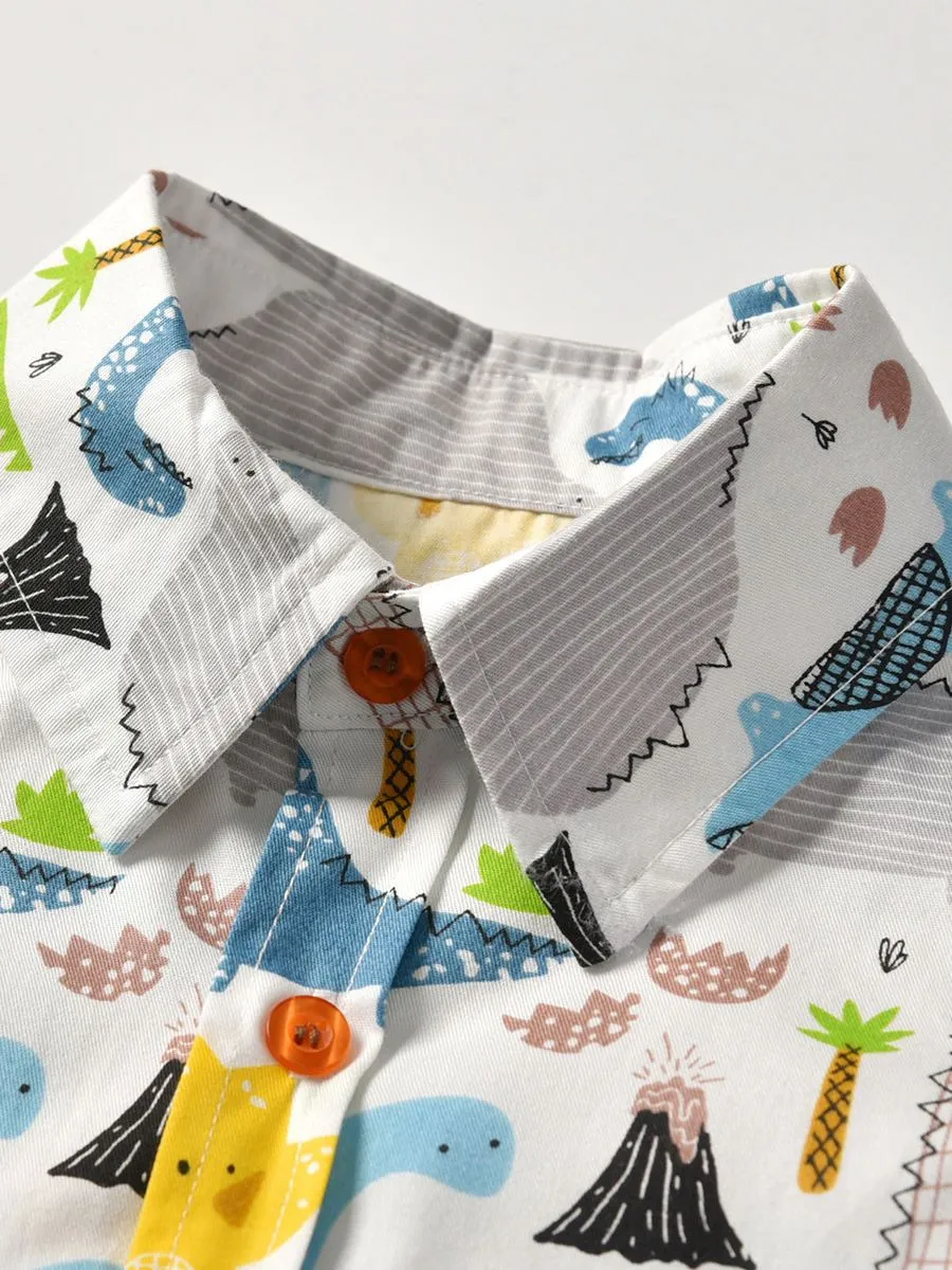 Summer Little Baby Boy Top Dinosaur Turn Down Collar Shirt