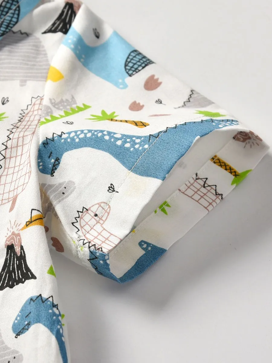 Summer Little Baby Boy Top Dinosaur Turn Down Collar Shirt