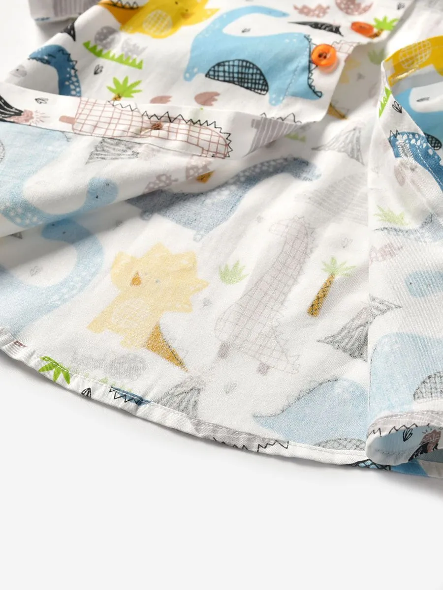 Summer Little Baby Boy Top Dinosaur Turn Down Collar Shirt