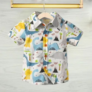 Summer Little Baby Boy Top Dinosaur Turn Down Collar Shirt