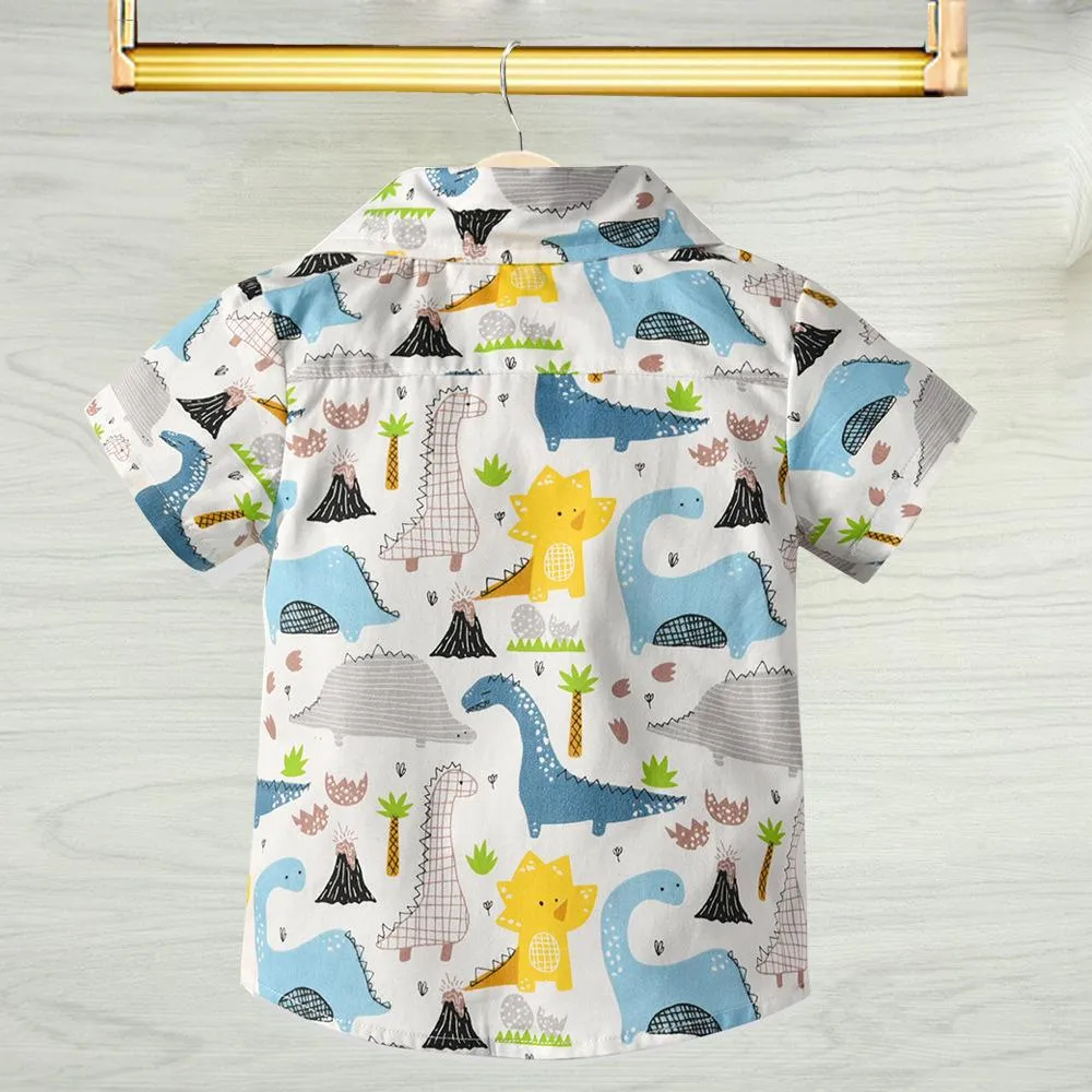 Summer Little Baby Boy Top Dinosaur Turn Down Collar Shirt