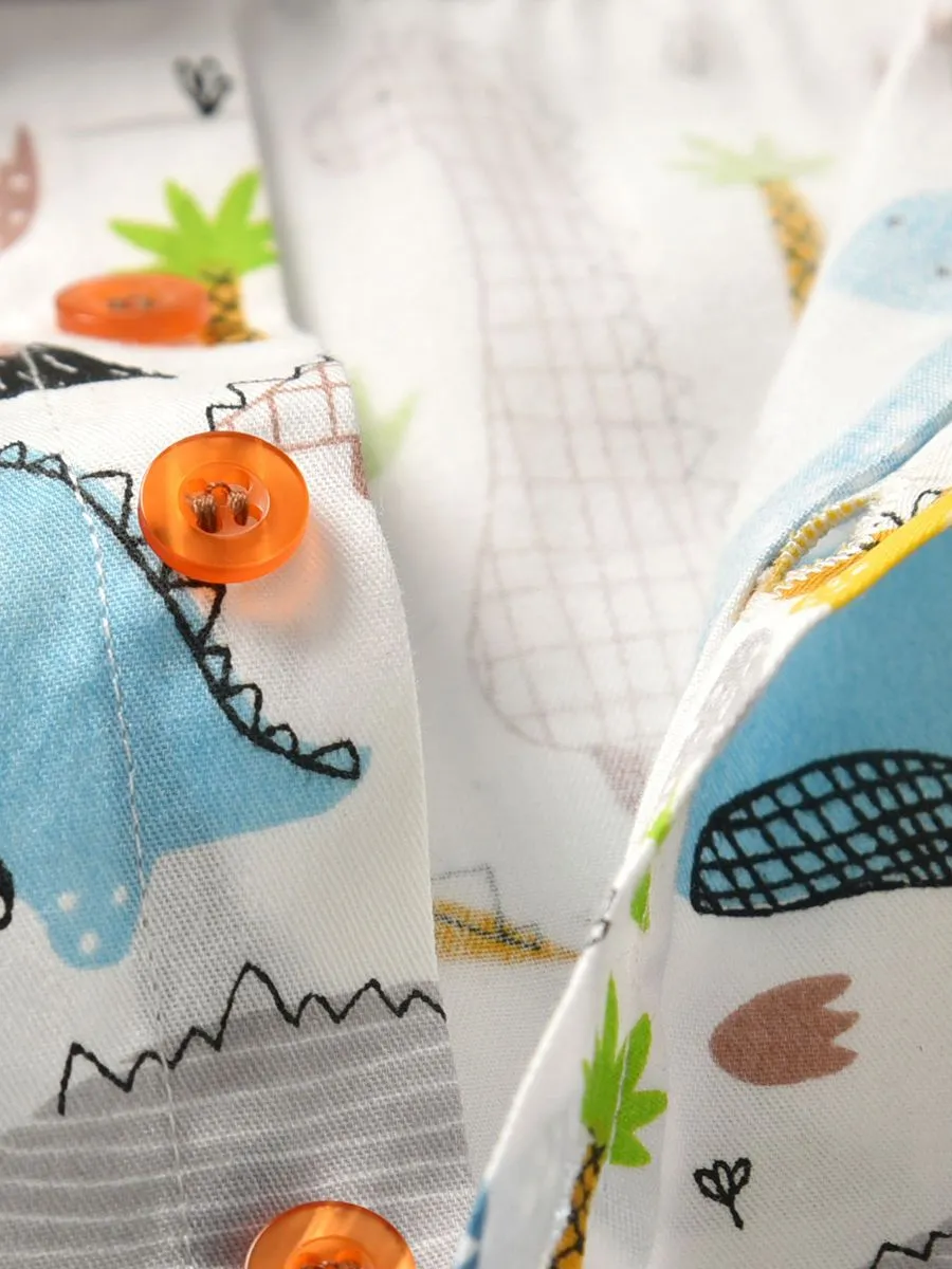 Summer Little Baby Boy Top Dinosaur Turn Down Collar Shirt